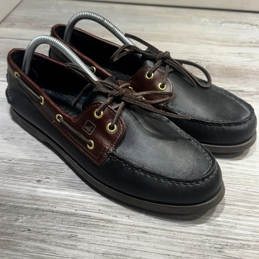 Sperry Top-Sider Men's Original 2 Eye Boat Shoe Black/Amaretto Leather Size 9.5M